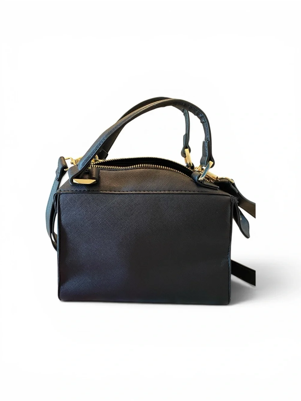 Steve Madden Black Leather Top-Handle Crossbody Bag with Gold Accents - Picture 3 of 15